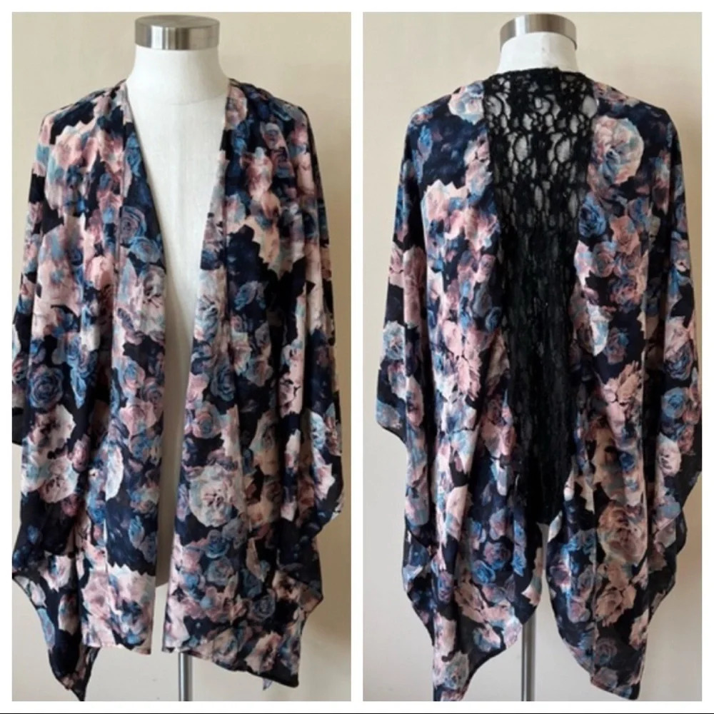 Nic + Zoe floral chiffon open front kimono top 2x plus size 5604